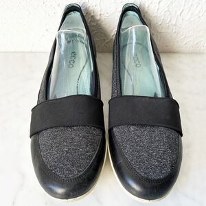 ECCO Women’s Comfort Slip-On Flats 9.5/41 Black Fabric Almond Toe Shoes